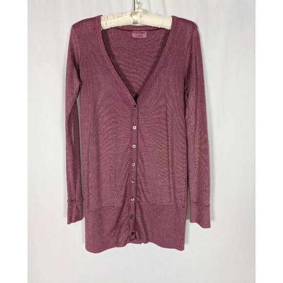 Michael Stars Cardigan OS Women's Red Metallic VNeck Button Down Sweater - Picture 1 of 5